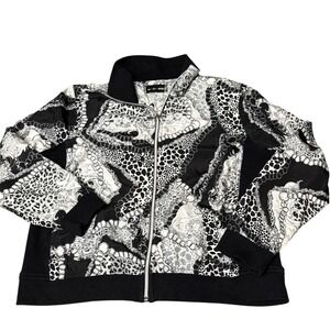 Activology Track Jacket Womens PL Black White Chain Animal Print Full Zip Sporty